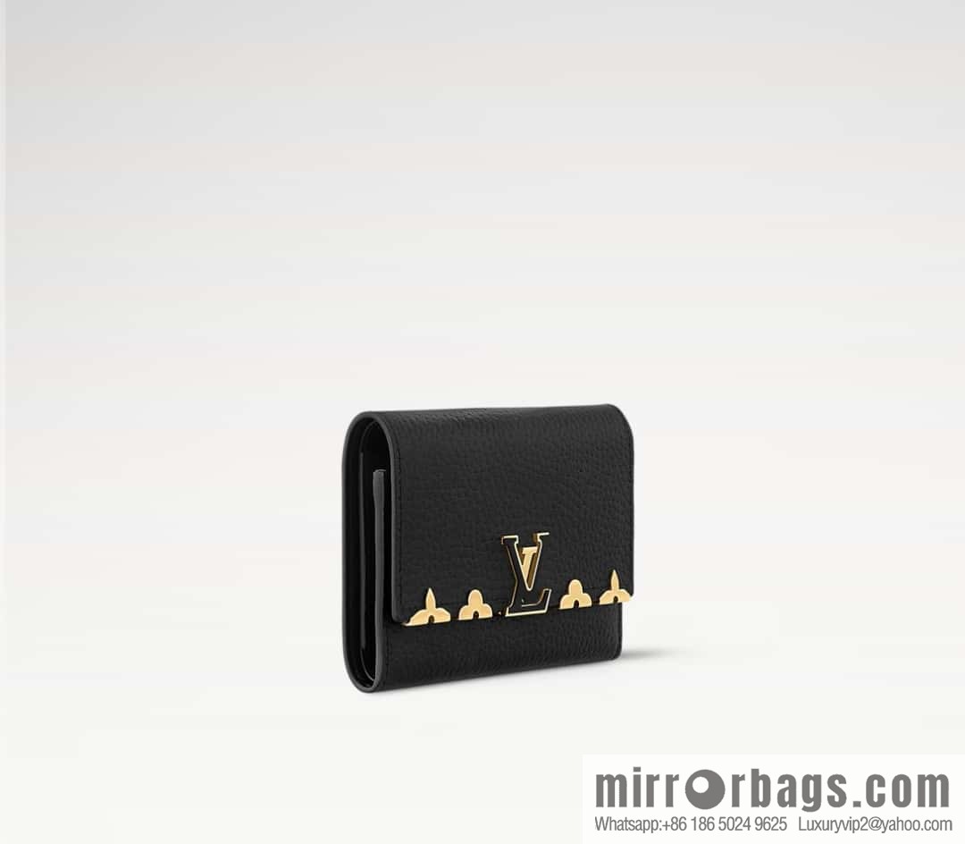 [Boutique‑grade] M82764 black full leather tri-fold wallet series Capucines wallet M82764 82835 white (floral)