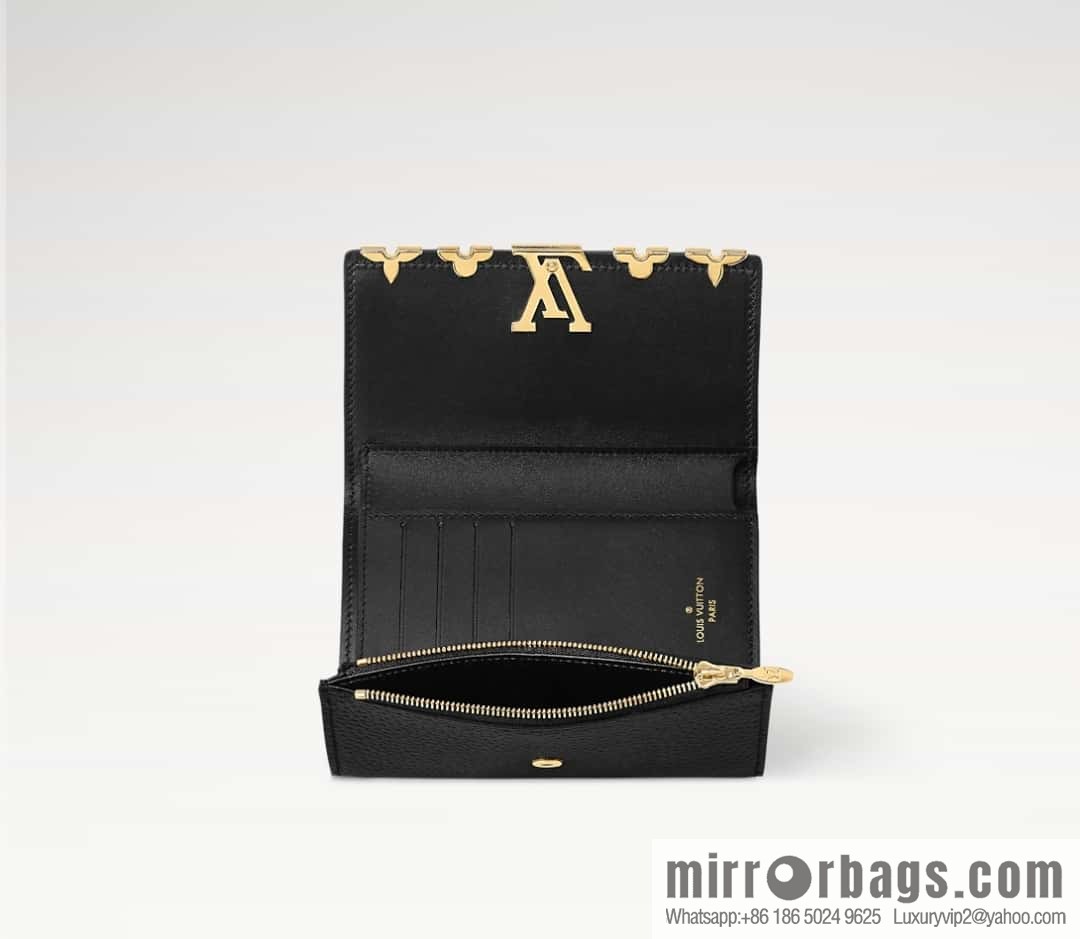 [Boutique‑grade] M82764 black full leather tri-fold wallet series Capucines wallet M82764 82835 white (floral)