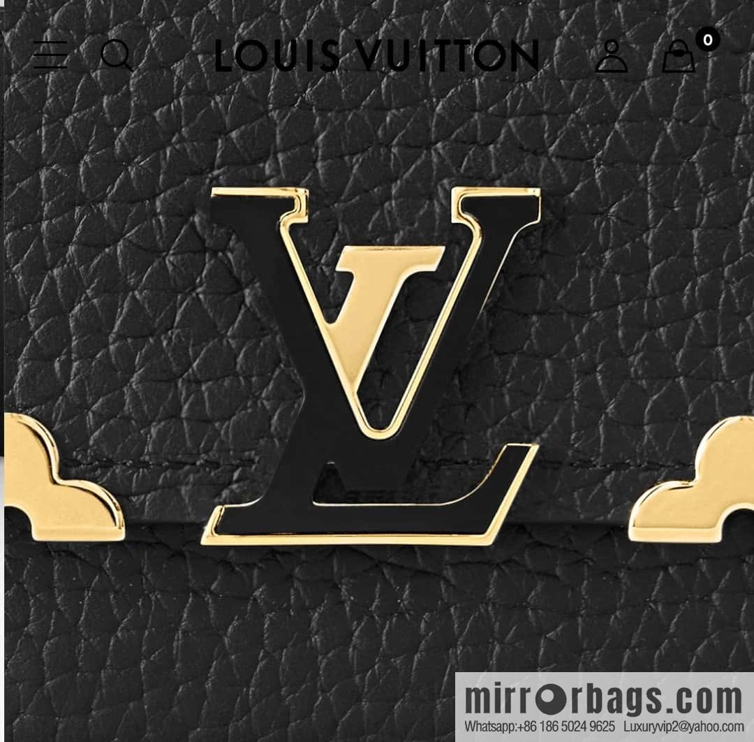 [Boutique‑grade] M82764 black full leather tri-fold wallet series Capucines wallet M82764 82835 white (floral)