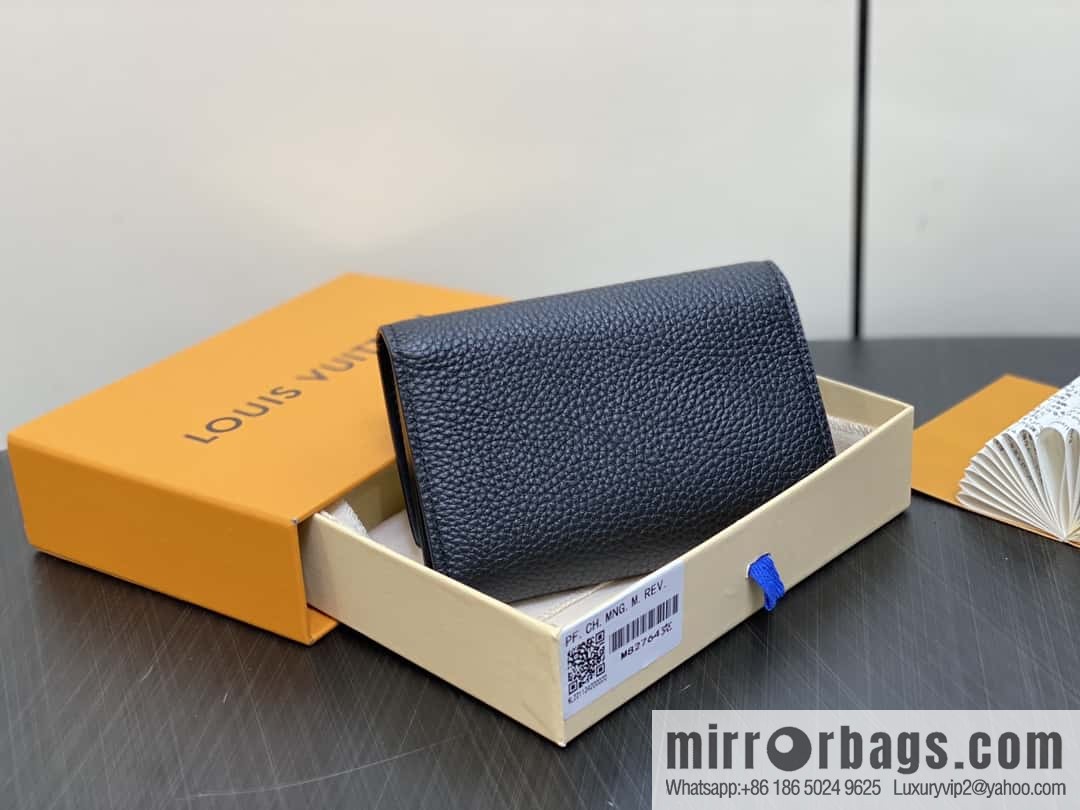 [Boutique‑grade] M82764 black full leather tri-fold wallet series Capucines wallet M82764 82835 white (floral)
