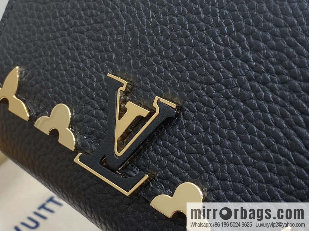 [Boutique‑grade] M82764 black full leather tri-fold wallet series Capucines wallet M82764 82835 white (floral)