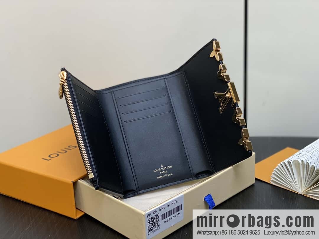 [Boutique‑grade] M82764 black full leather tri-fold wallet series Capucines wallet M82764 82835 white (floral)