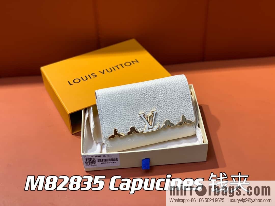 [Boutique‑grade] M82764 black full leather tri-fold wallet series Capucines wallet M82764 82835 white (floral)
