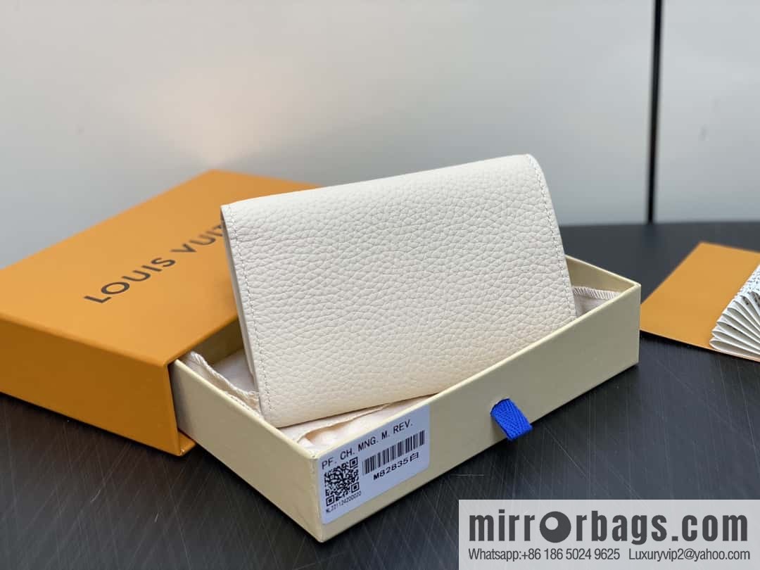 [Boutique‑grade] M82764 black full leather tri-fold wallet series Capucines wallet M82764 82835 white (floral)