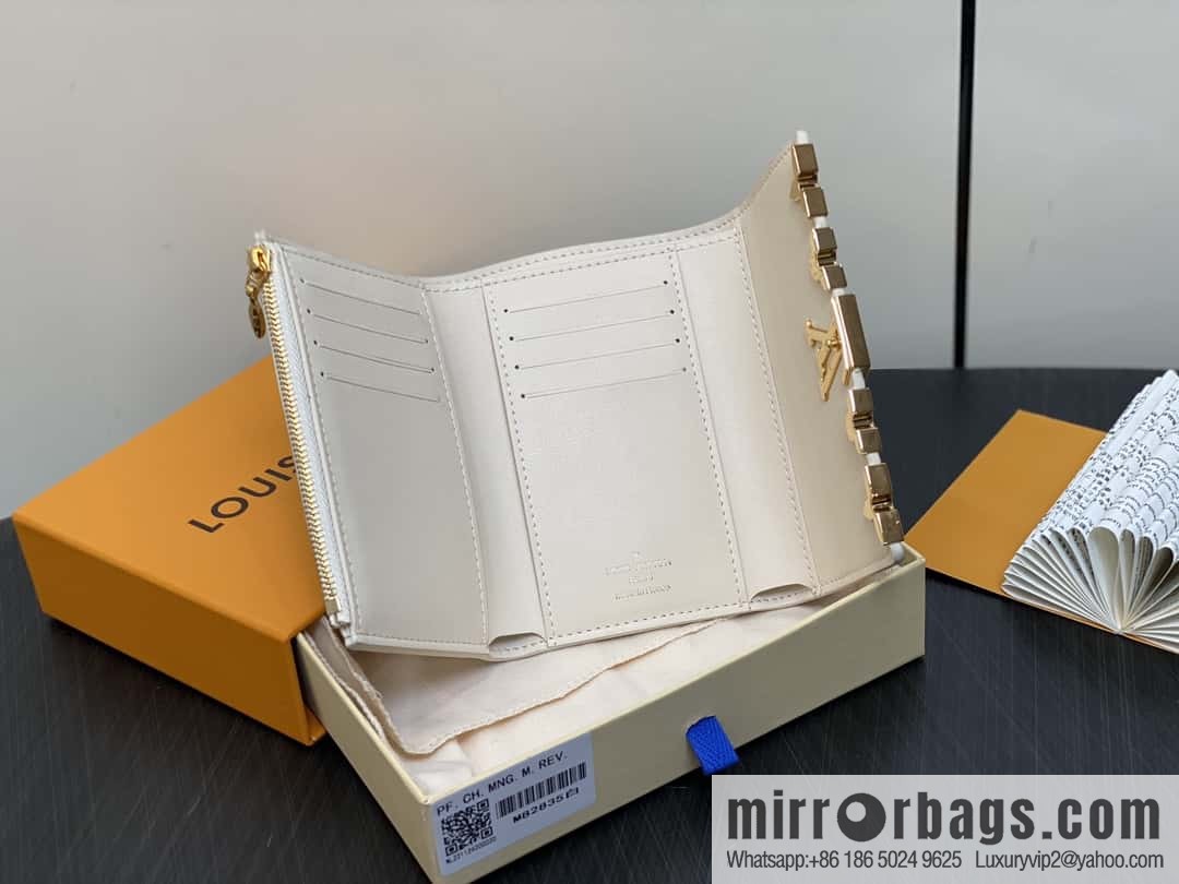 [Boutique‑grade] M82764 black full leather tri-fold wallet series Capucines wallet M82764 82835 white (floral)
