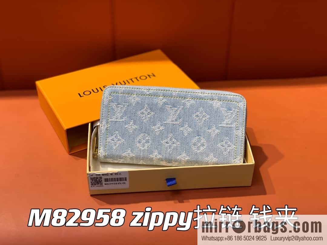 [Premium‑quality] M82958 light blue denim, single zipper wallet series zippy zipper wallet (denim)