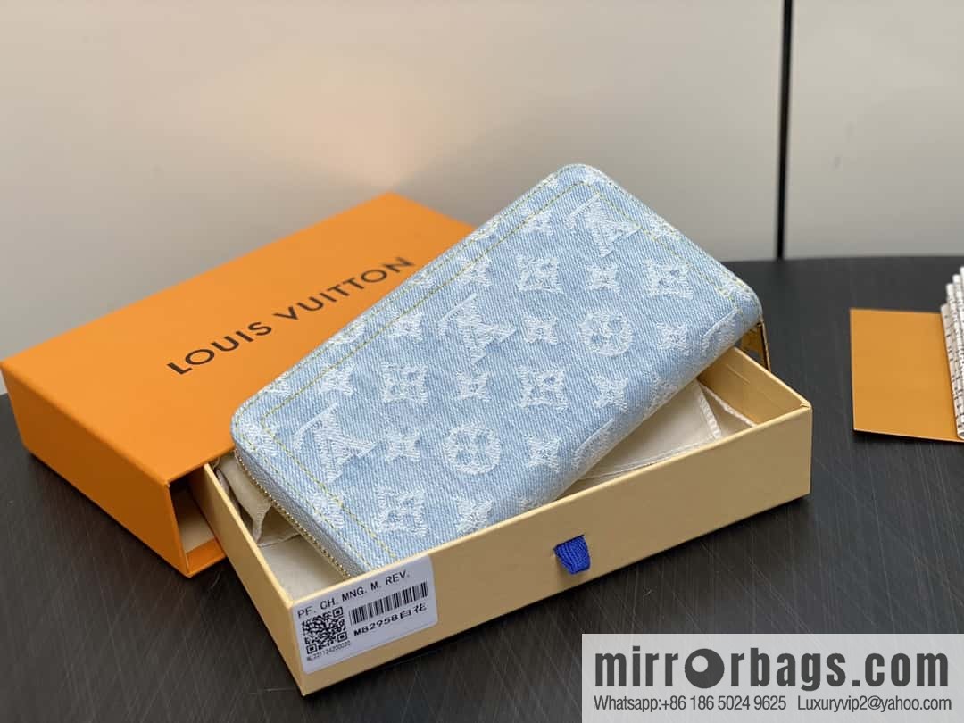 [Premium‑quality] M82958 light blue denim, single zipper wallet series zippy zipper wallet (denim)