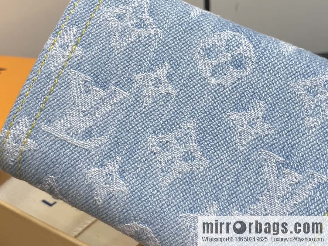 [Boutique‑grade] M82959 light blue denim tri-fold wallet series Victorine wallet (denim denim)