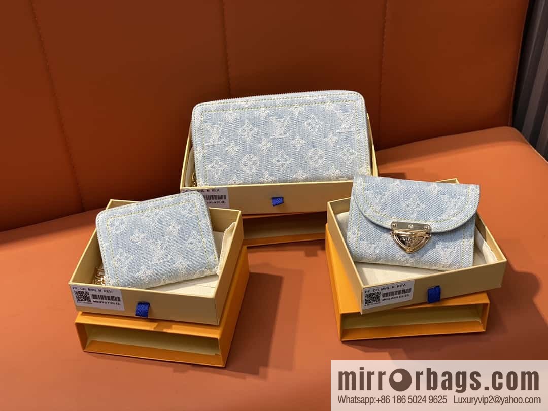 [Boutique‑grade] M82959 light blue denim tri-fold wallet series Victorine wallet (denim denim)