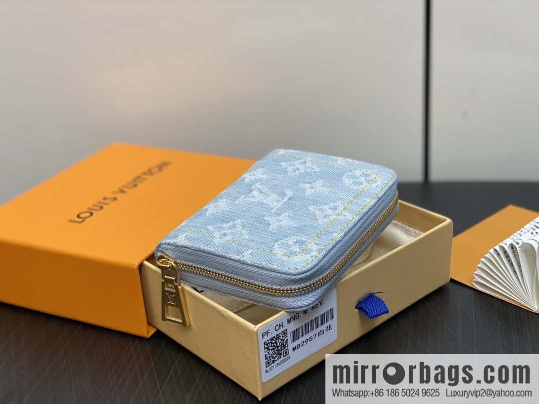 [Premium‑quality] M82957 light blue denim, single zipper wallet series Zippy zero wallet wallet (Denning denim)