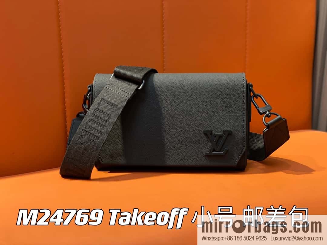 [Premium‑quality] M24769 black full leather men's bag messenger bag series Takeoff small Aer messenger bag M25125 M24769