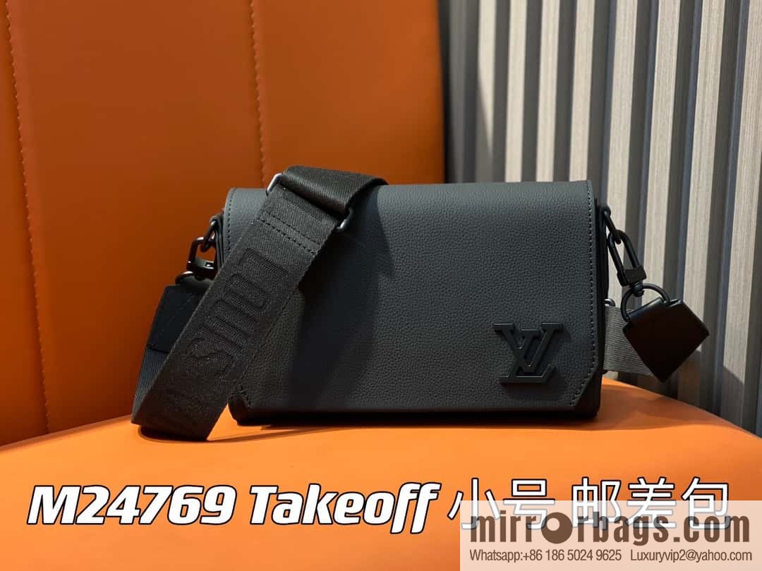 [Premium‑quality] M24769 black full leather men's bag messenger bag series Takeoff small Aer messenger bag M25125 M24769