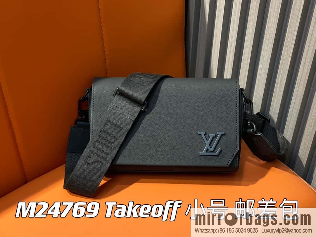 [Premium‑quality] M24769 black full leather men's bag messenger bag series Takeoff small Aer messenger bag M25125 M24769
