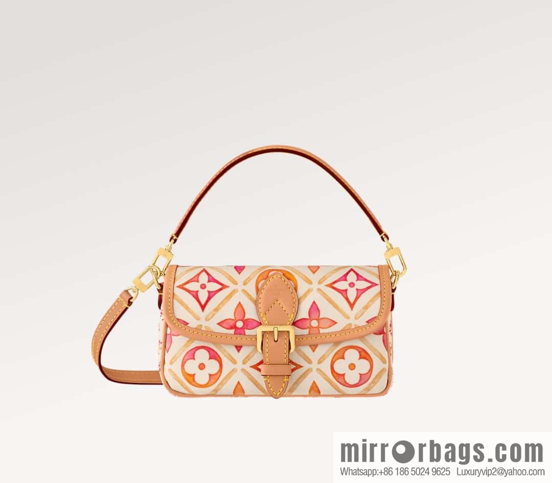 [Boutique‑grade] M83621 rose red printed mini baguette bag Nano Diane baguette handbag, rose red (2024 summer) By the Pool summer series