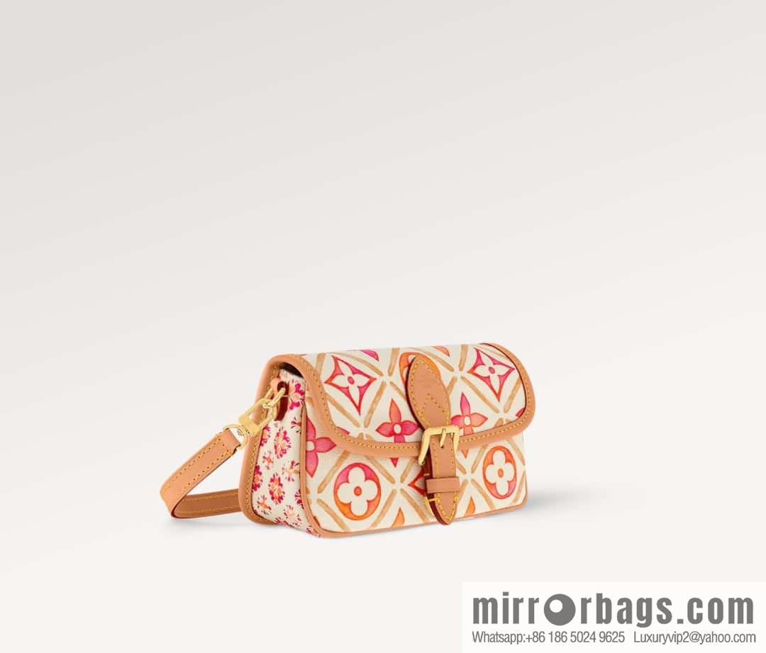 [Boutique‑grade] M83621 rose red printed mini baguette bag Nano Diane baguette handbag, rose red (2024 summer) By the Pool summer series