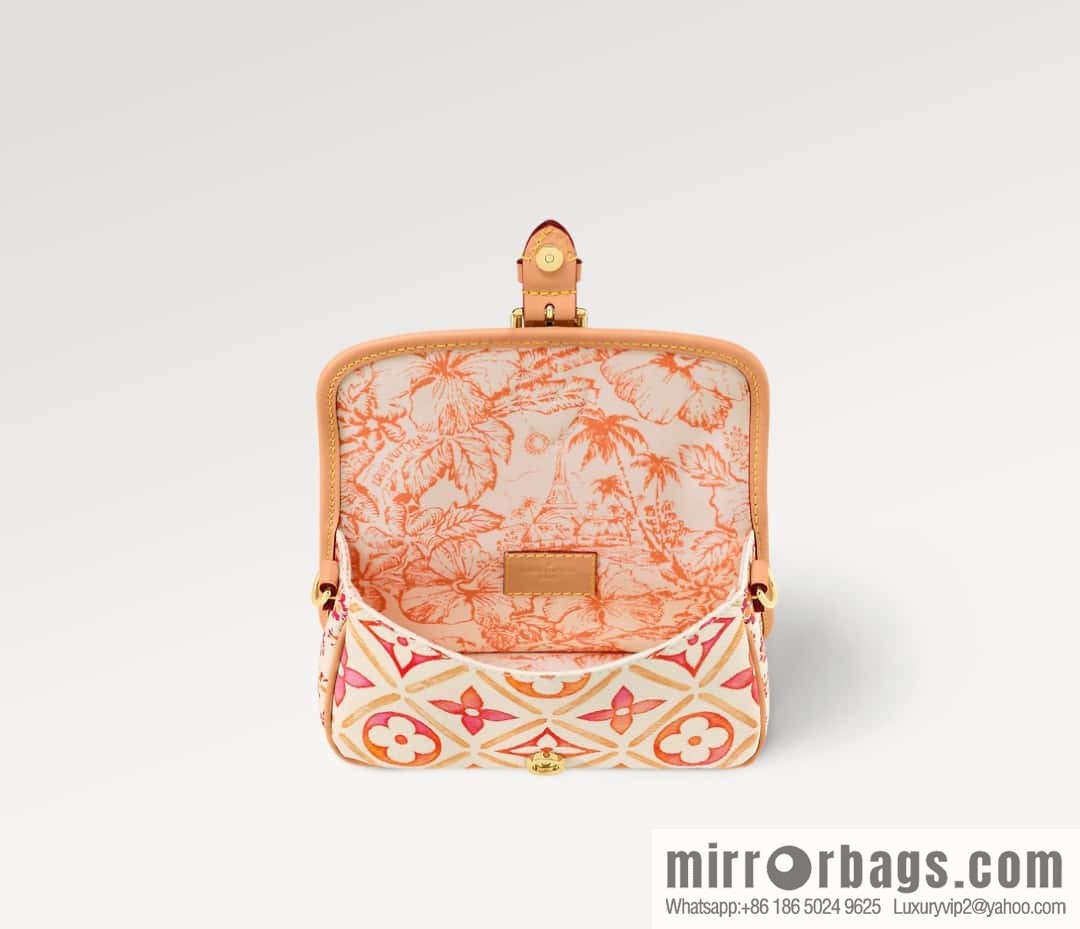 [Boutique‑grade] M83621 rose red printed mini baguette bag Nano Diane baguette handbag, rose red (2024 summer) By the Pool summer series