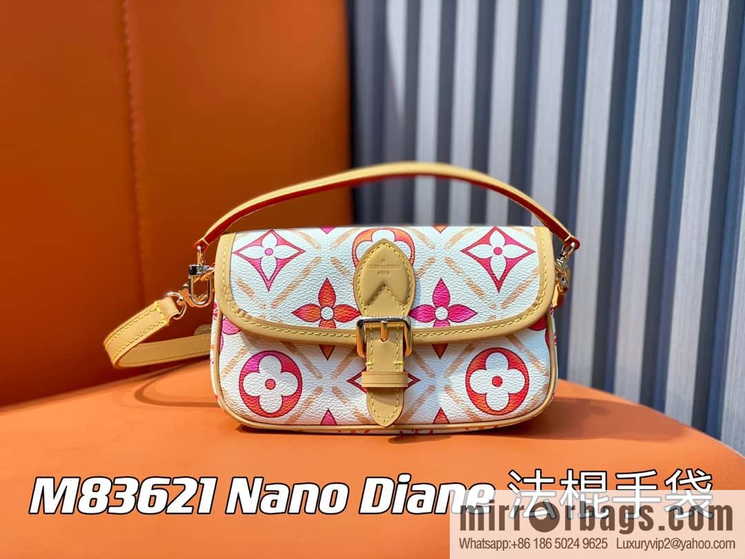 [Boutique‑grade] M83621 rose red printed mini baguette bag Nano Diane baguette handbag, rose red (2024 summer) By the Pool summer series