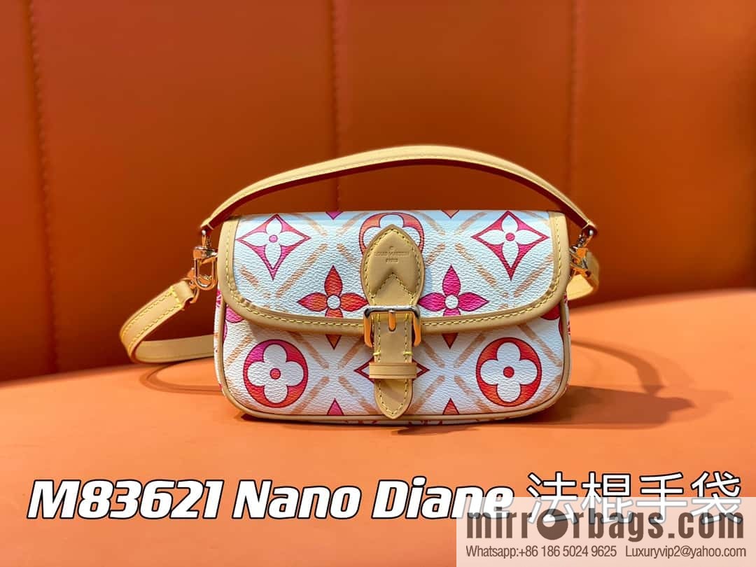 [Boutique‑grade] M83621 rose red printed mini baguette bag Nano Diane baguette handbag, rose red (2024 summer) By the Pool summer series
