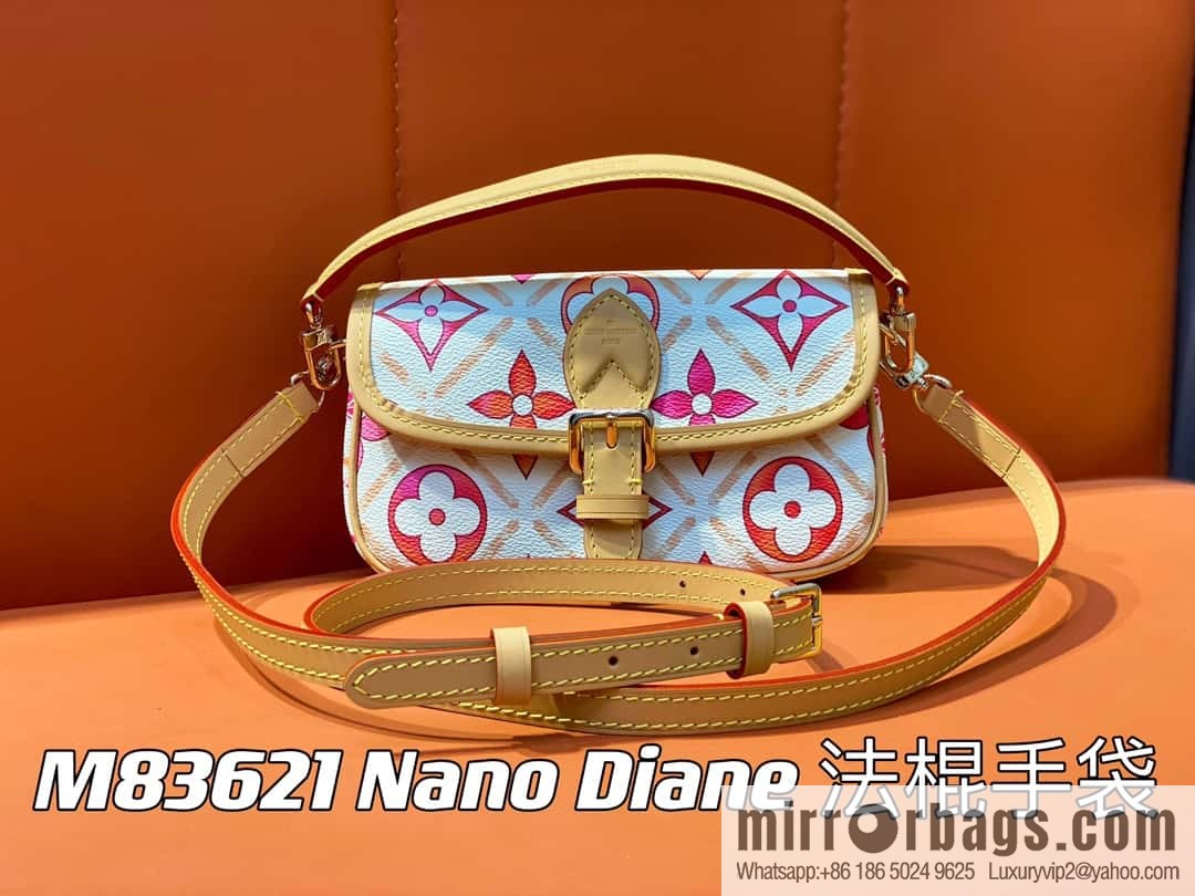 [Boutique‑grade] M83621 rose red printed mini baguette bag Nano Diane baguette handbag, rose red (2024 summer) By the Pool summer series