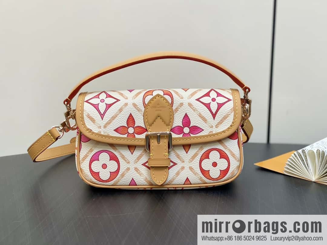 [Boutique‑grade] M83621 rose red printed mini baguette bag Nano Diane baguette handbag, rose red (2024 summer) By the Pool summer series