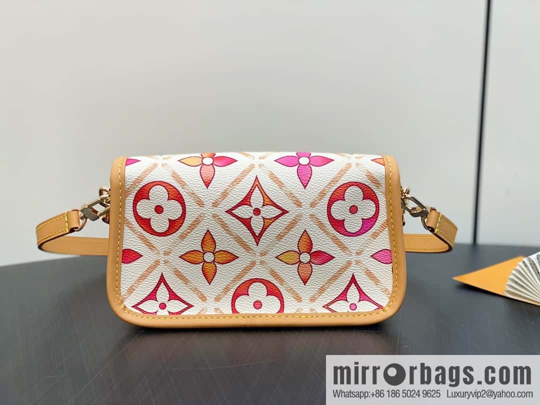[Boutique‑grade] M83621 rose red printed mini baguette bag Nano Diane baguette handbag, rose red (2024 summer) By the Pool summer series