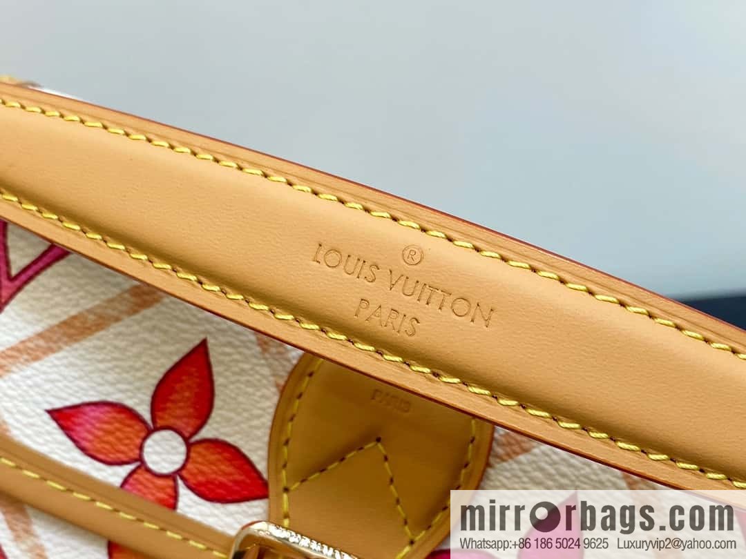 [Boutique‑grade] M83621 rose red printed mini baguette bag Nano Diane baguette handbag, rose red (2024 summer) By the Pool summer series