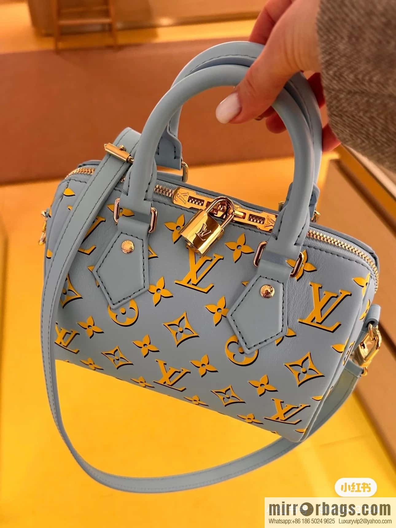 [Boutique‑grade] M25454 blue silk screen printing, full leather speedy pillow bag series SPEEDY BANDOULIZRE 20 handbag