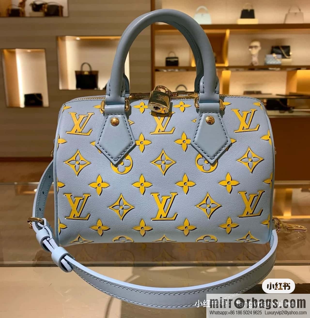 [Boutique‑grade] M25454 blue silk screen printing, full leather speedy pillow bag series SPEEDY BANDOULIZRE 20 handbag