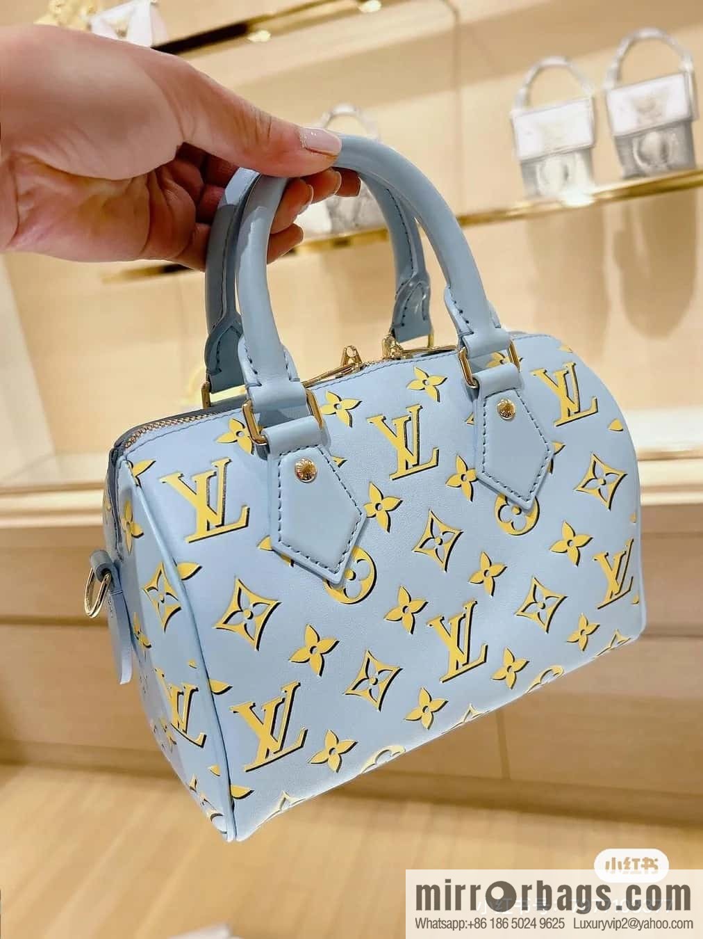 [Boutique‑grade] M25454 blue silk screen printing, full leather speedy pillow bag series SPEEDY BANDOULIZRE 20 handbag