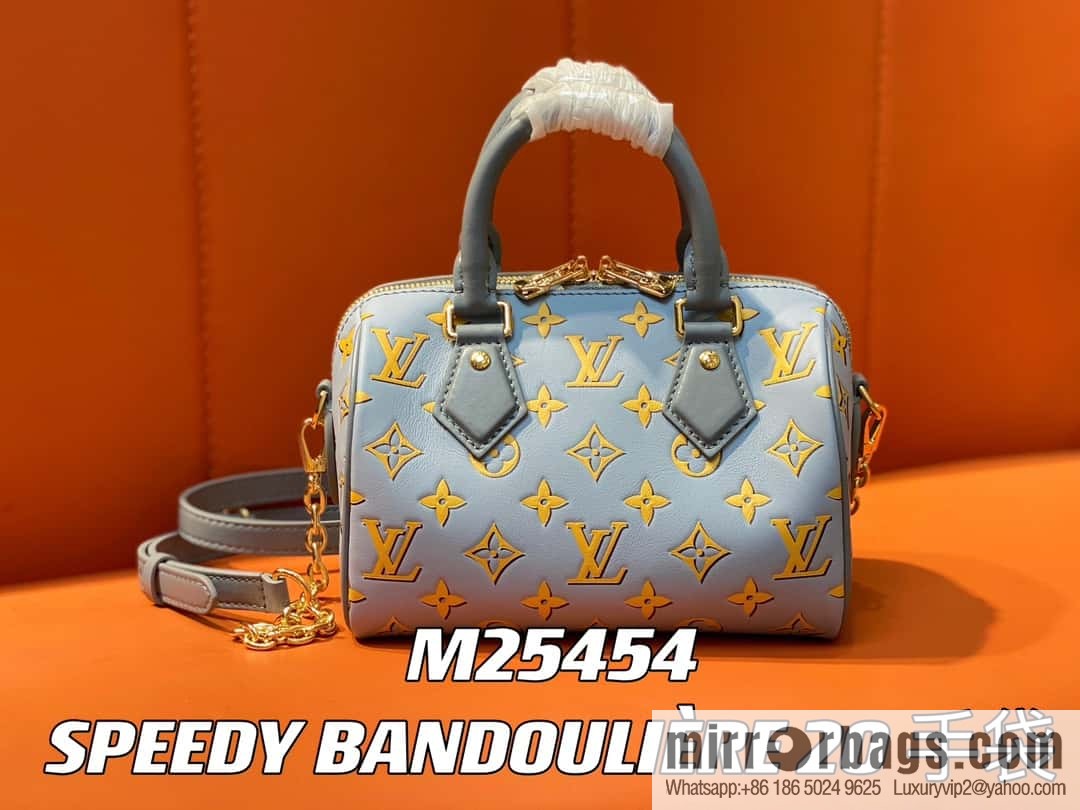 [Boutique‑grade] M25454 blue silk screen printing, full leather speedy pillow bag series SPEEDY BANDOULIZRE 20 handbag
