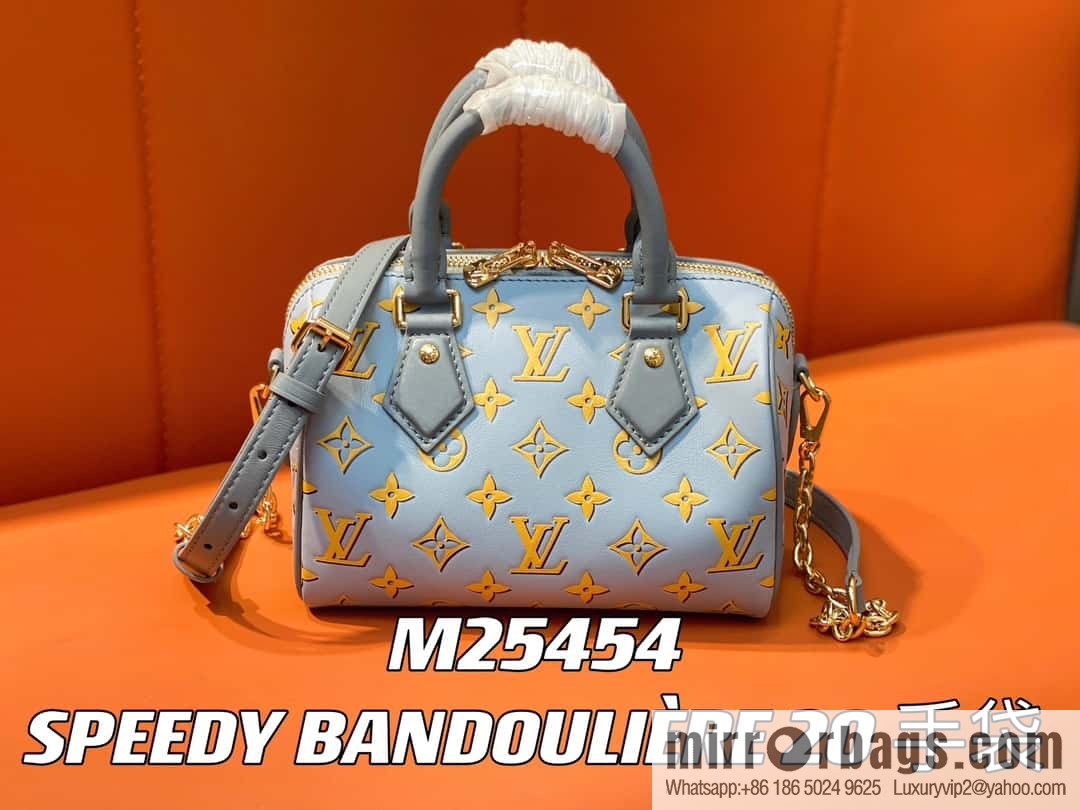 [Boutique‑grade] M25454 blue silk screen printing, full leather speedy pillow bag series SPEEDY BANDOULIZRE 20 handbag