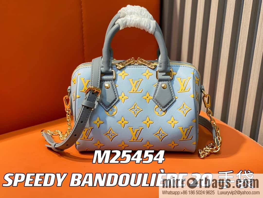 [Boutique‑grade] M25454 blue silk screen printing, full leather speedy pillow bag series SPEEDY BANDOULIZRE 20 handbag