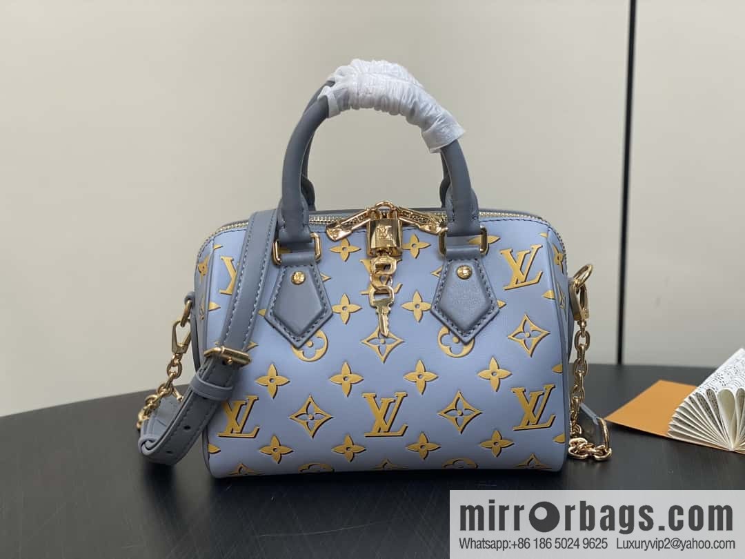 [Boutique‑grade] M25454 blue silk screen printing, full leather speedy pillow bag series SPEEDY BANDOULIZRE 20 handbag