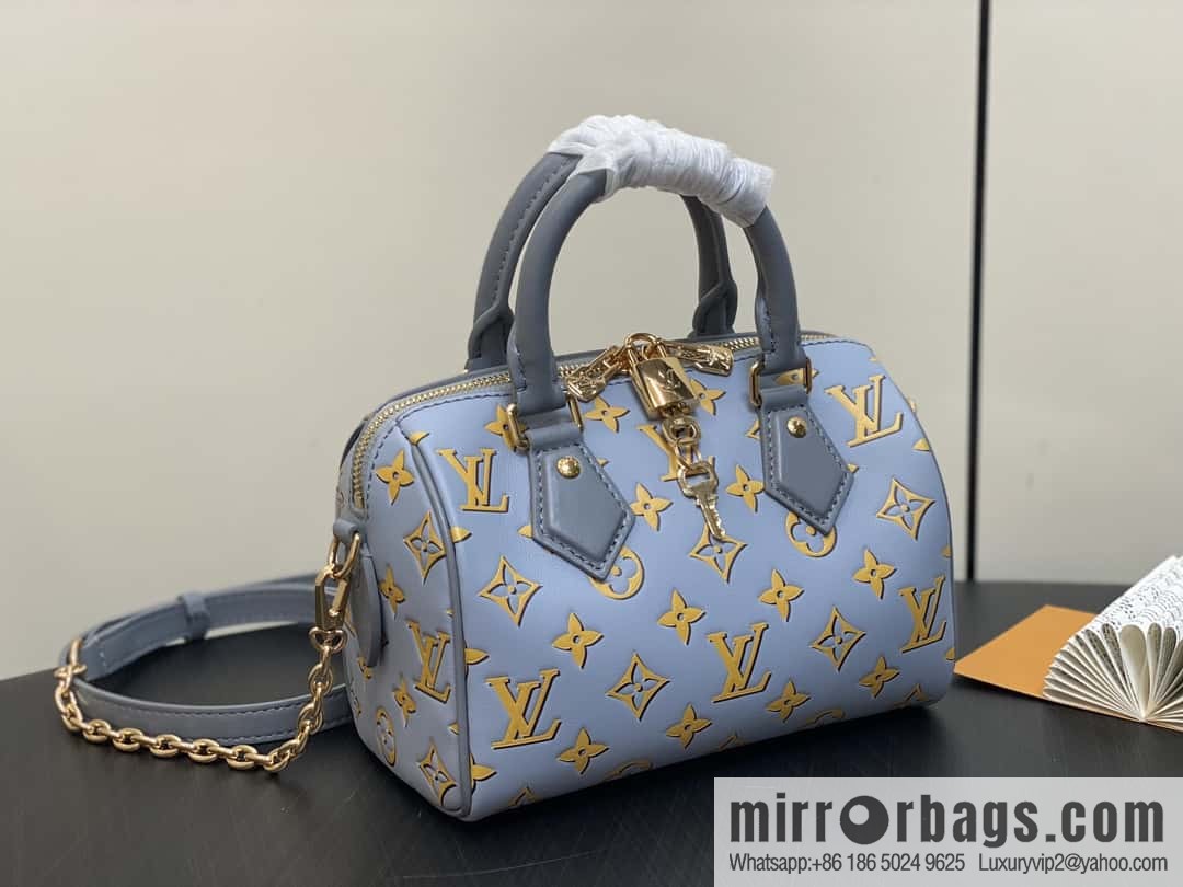 [Boutique‑grade] M25454 blue silk screen printing, full leather speedy pillow bag series SPEEDY BANDOULIZRE 20 handbag