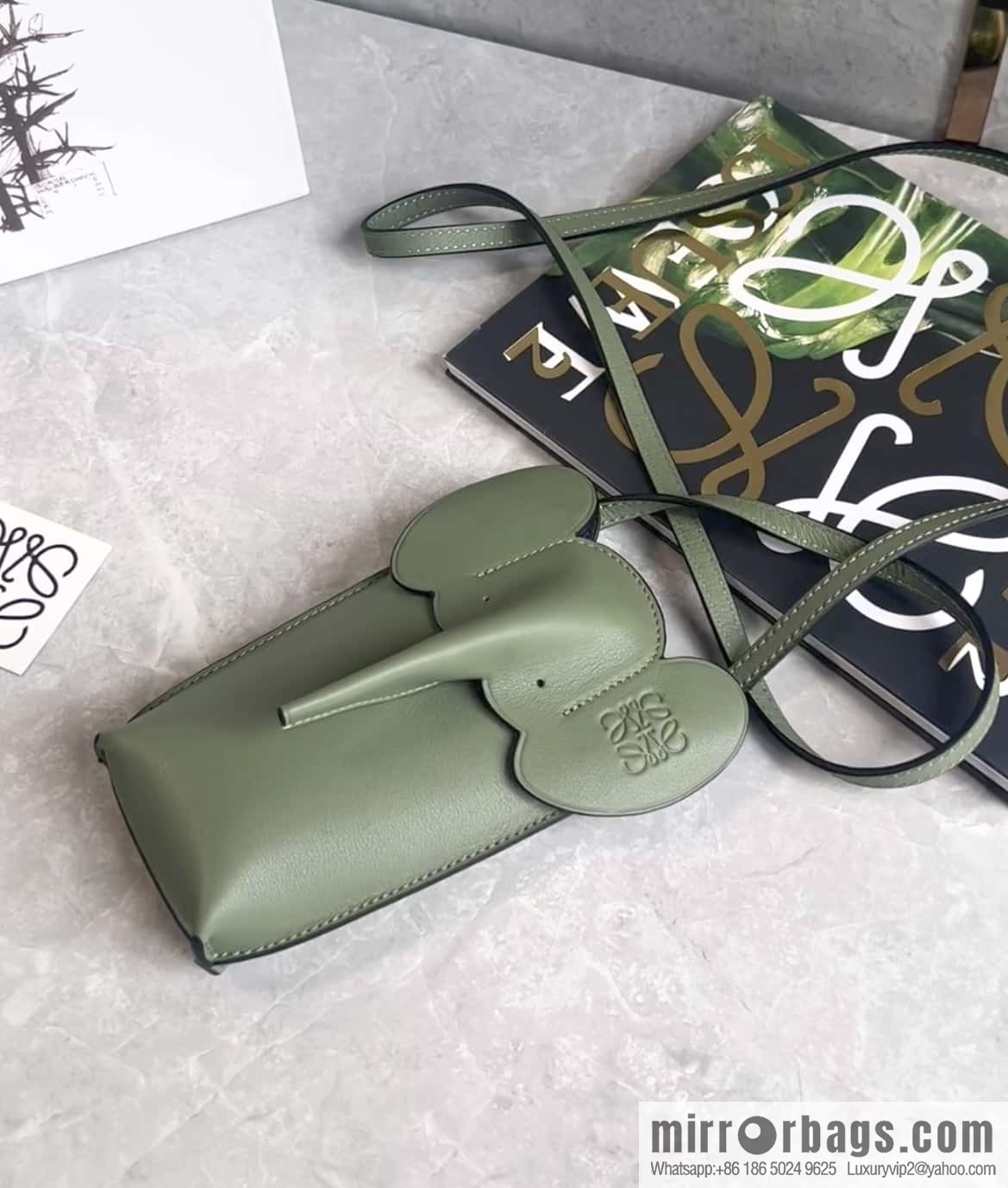 LOEWE 🐘 super act cute baby elephant mobile phone bag 0557 avocado green