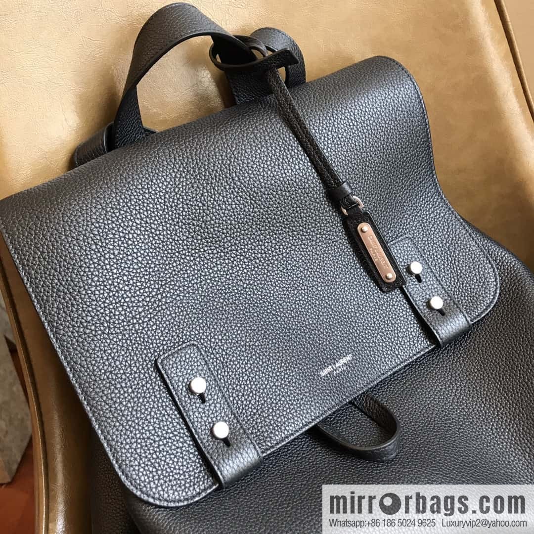 YSL black grain leather SAC DE JOUR SOUPLE backpack 480585