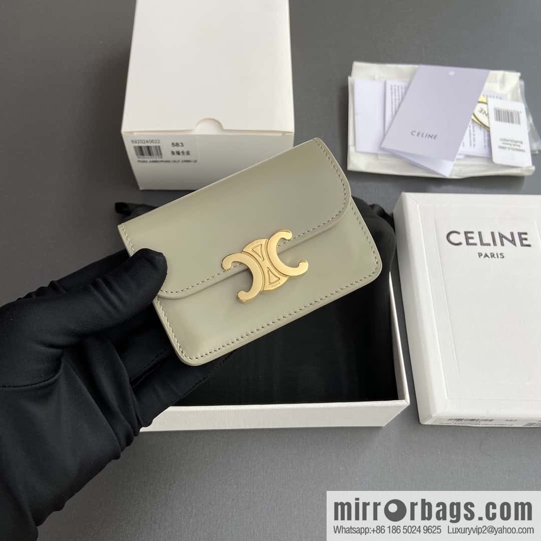 CELINE TRIOMPHE bright beef leather (fabric) flip card holder 10I 582 CPJ.04LU