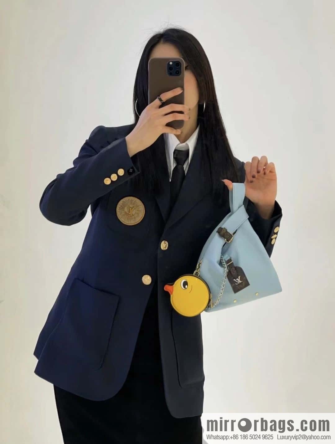 [Boutique‑grade] M11387 blue full leather (with little yellow duck) variable code chip version, small shopping bag series ATLANTIS BB handbag