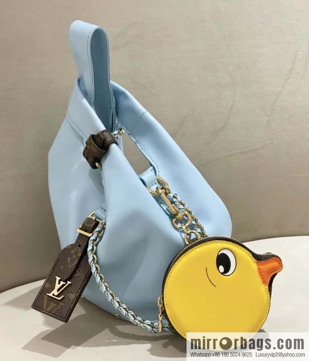 [Boutique‑grade] M11387 blue full leather (with little yellow duck) variable code chip version, small shopping bag series ATLANTIS BB handbag