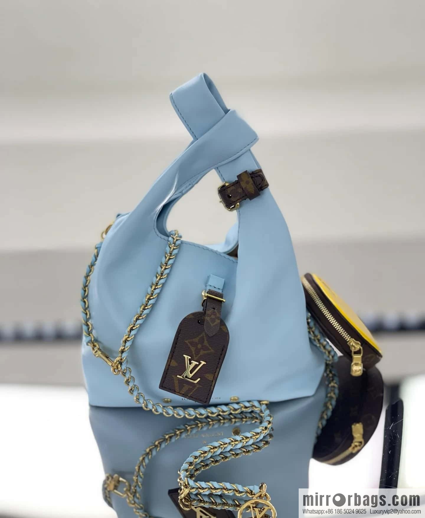 [Boutique‑grade] M11387 blue full leather (with little yellow duck) variable code chip version, small shopping bag series ATLANTIS BB handbag
