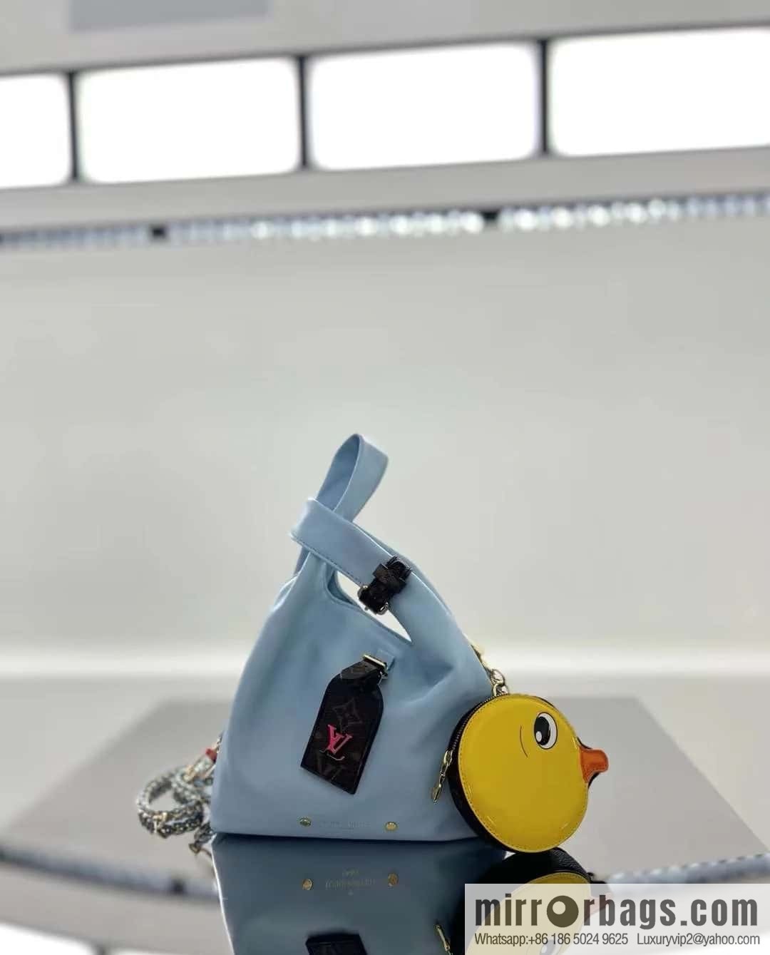 [Boutique‑grade] M11387 blue full leather (with little yellow duck) variable code chip version, small shopping bag series ATLANTIS BB handbag