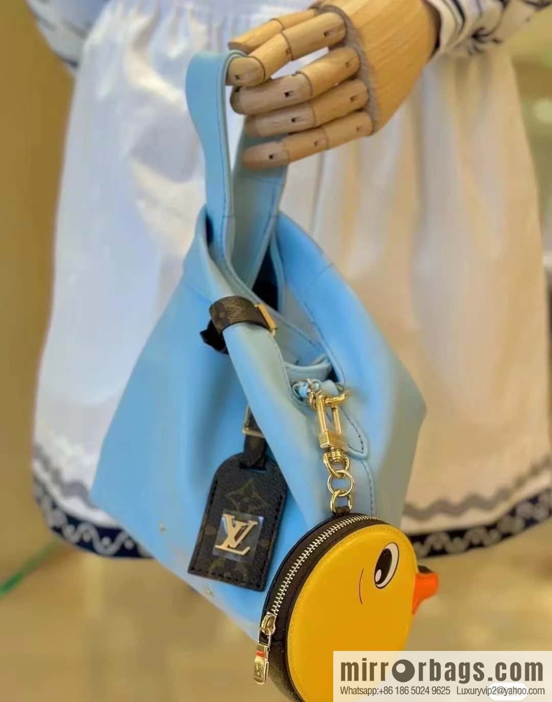 [Boutique‑grade] M11387 blue full leather (with little yellow duck) variable code chip version, small shopping bag series ATLANTIS BB handbag