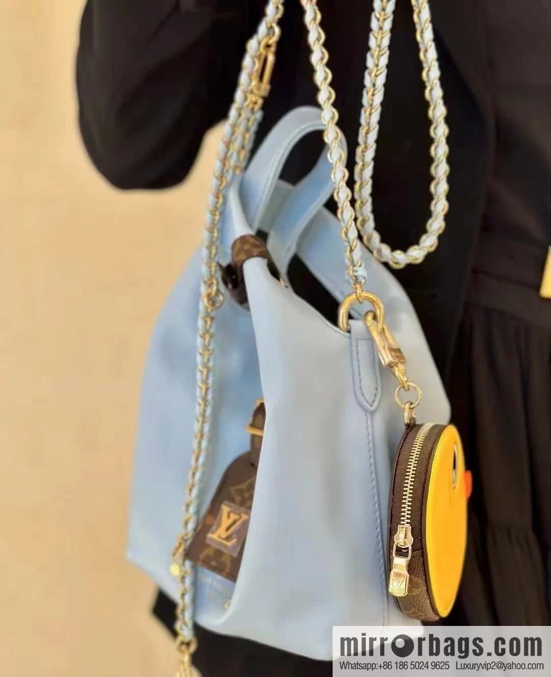 [Boutique‑grade] M11387 blue full leather (with little yellow duck) variable code chip version, small shopping bag series ATLANTIS BB handbag