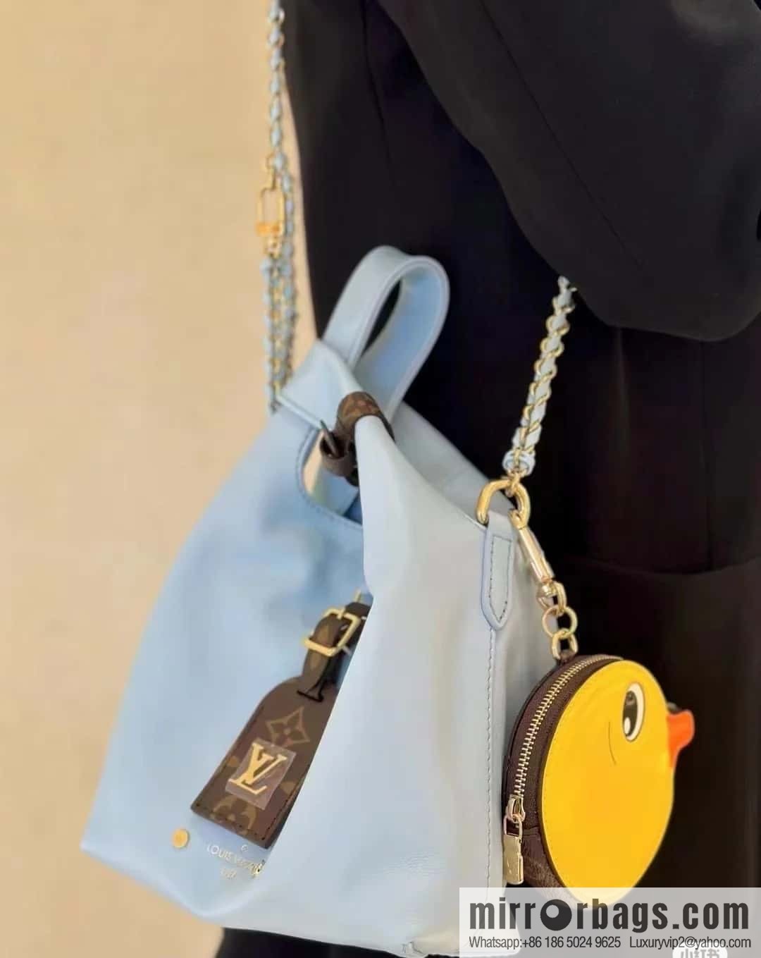 [Boutique‑grade] M11387 blue full leather (with little yellow duck) variable code chip version, small shopping bag series ATLANTIS BB handbag