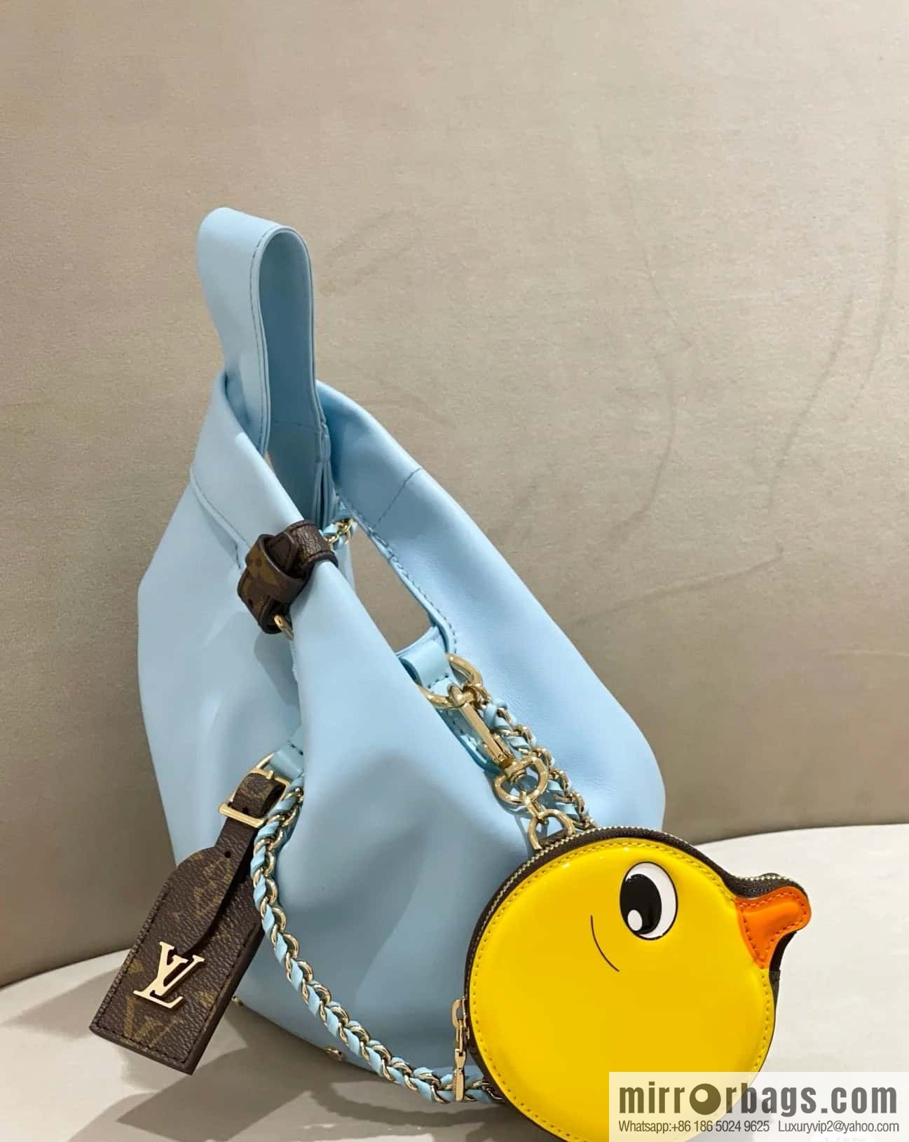 [Boutique‑grade] M11387 blue full leather (with little yellow duck) variable code chip version, small shopping bag series ATLANTIS BB handbag