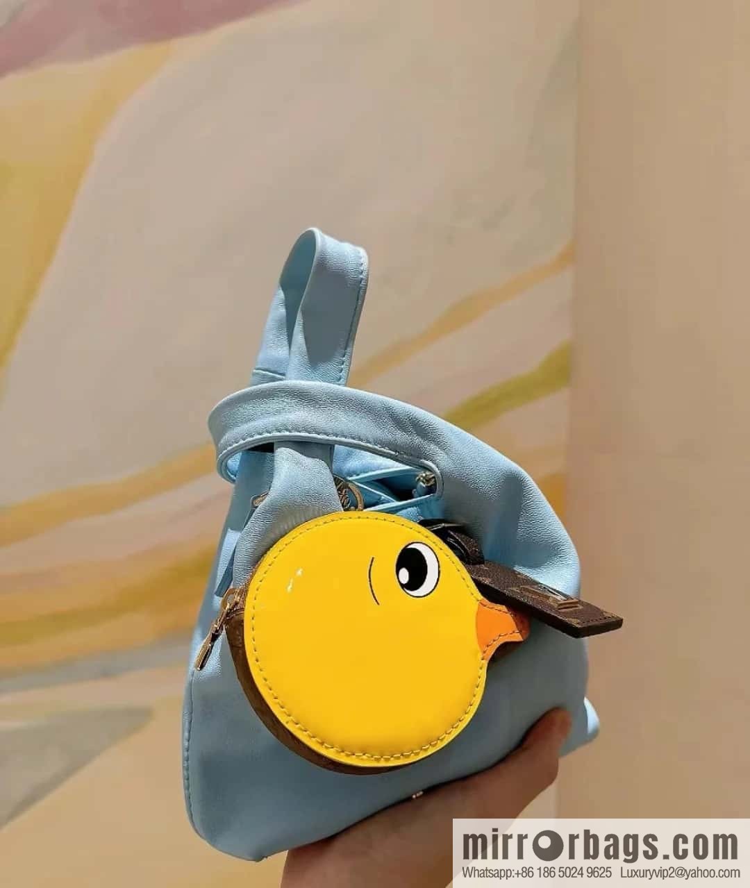 [Boutique‑grade] M11387 blue full leather (with little yellow duck) variable code chip version, small shopping bag series ATLANTIS BB handbag
