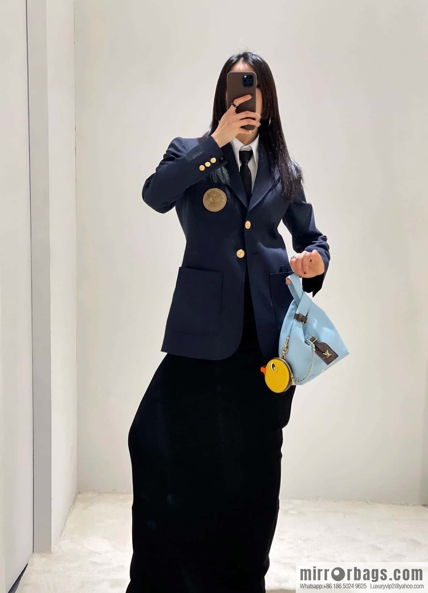 [Boutique‑grade] M11387 blue full leather (with little yellow duck) variable code chip version, small shopping bag series ATLANTIS BB handbag