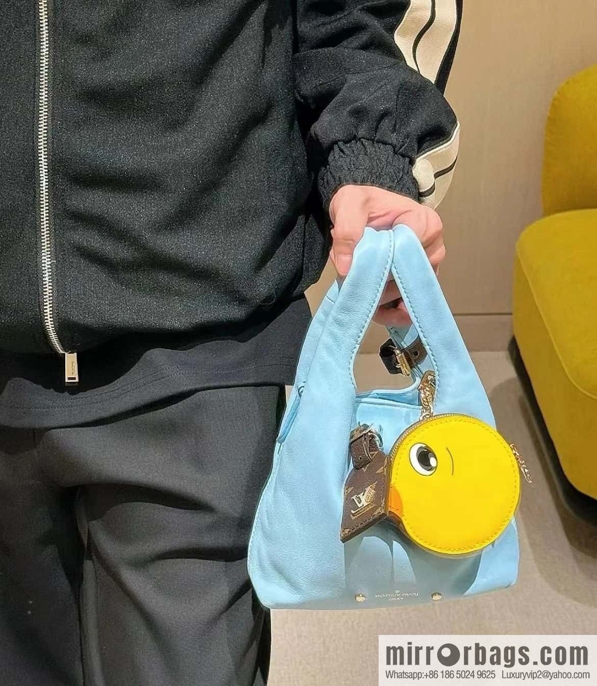 [Boutique‑grade] M11387 blue full leather (with little yellow duck) variable code chip version, small shopping bag series ATLANTIS BB handbag