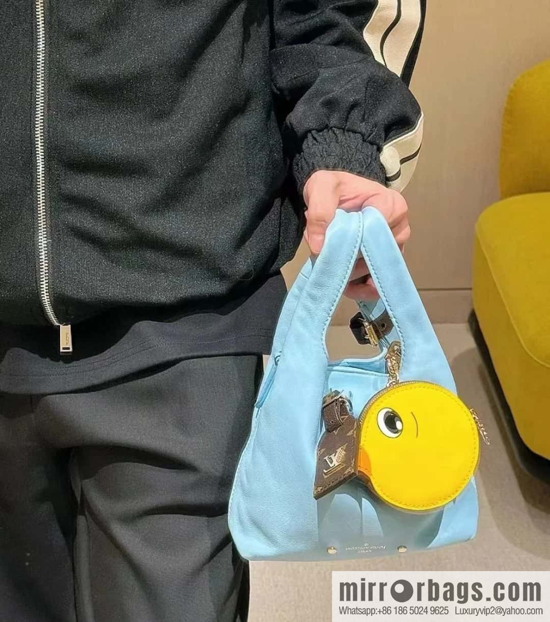 [Boutique‑grade] M11387 blue full leather (with little yellow duck) variable code chip version, small shopping bag series ATLANTIS BB handbag