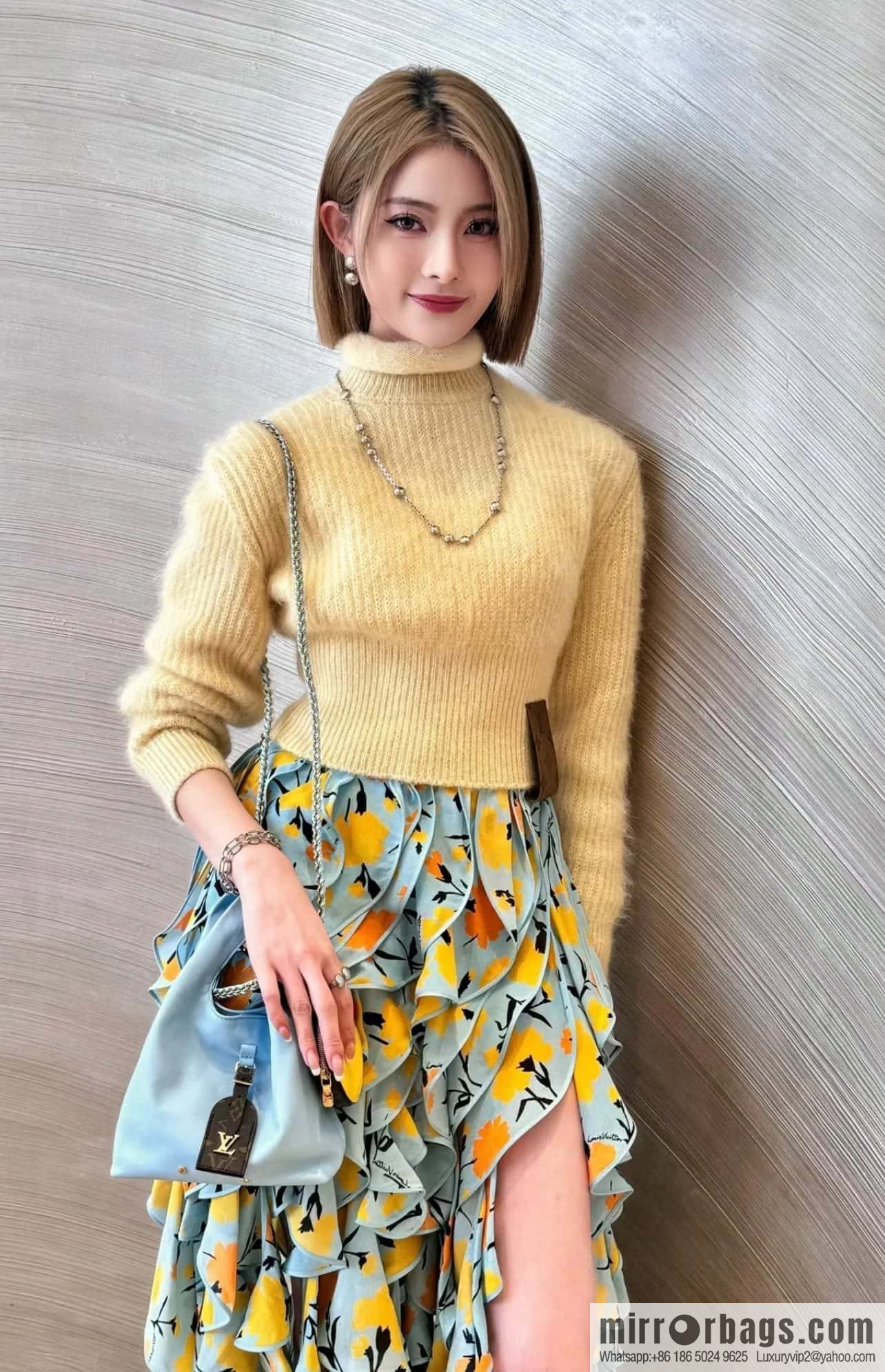[Boutique‑grade] M11387 blue full leather (with little yellow duck) variable code chip version, small shopping bag series ATLANTIS BB handbag